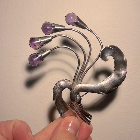 1930 art deco Vintage sterling silver amethyst brooch vintage antique jewelry - Picture 1 of 9